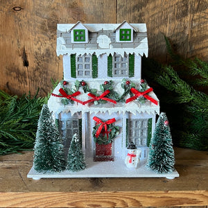 Cardboard Glitter LED Christmas Garland & Snowman House