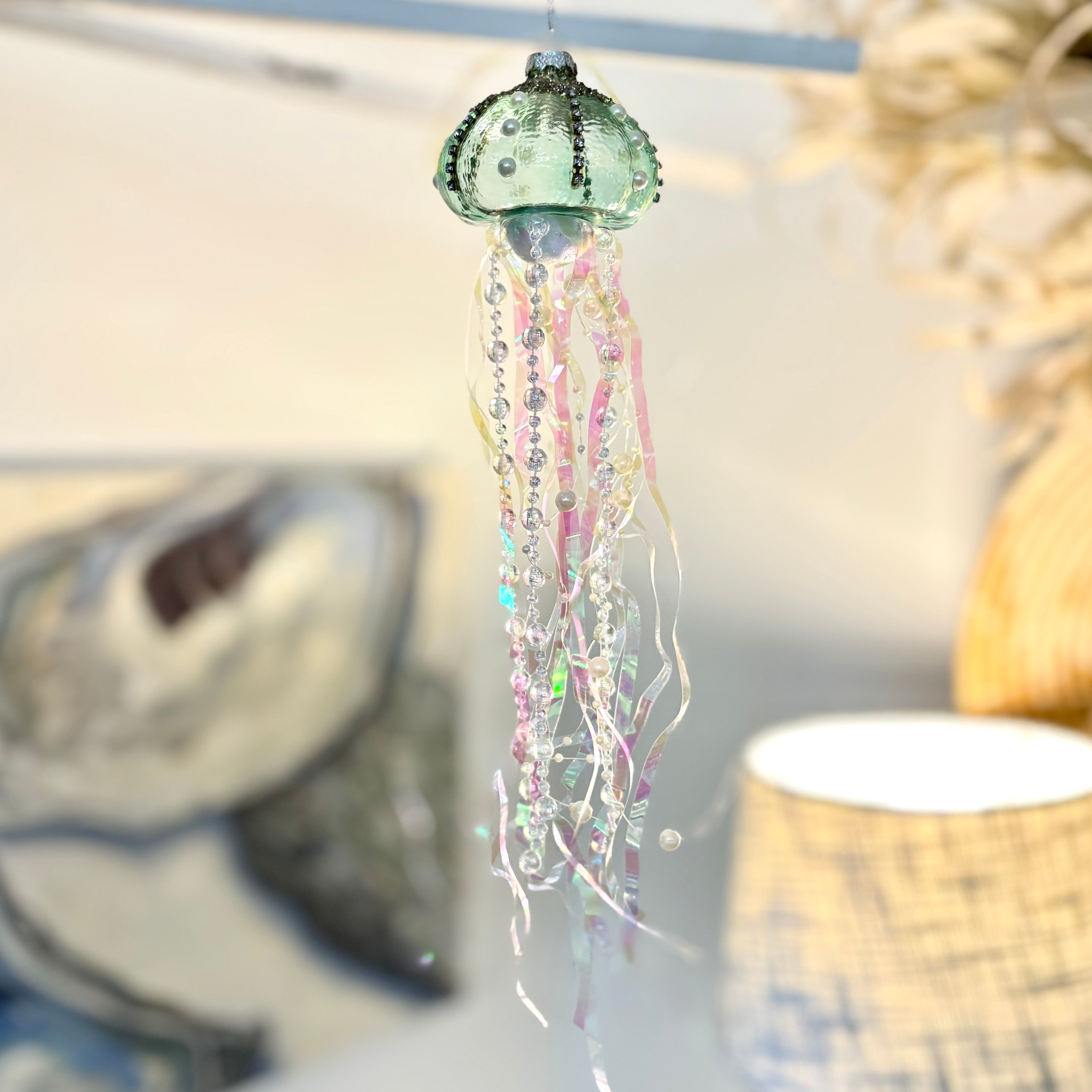 Pearl and Sparkle Decorative Jellyfish Ornament Teal