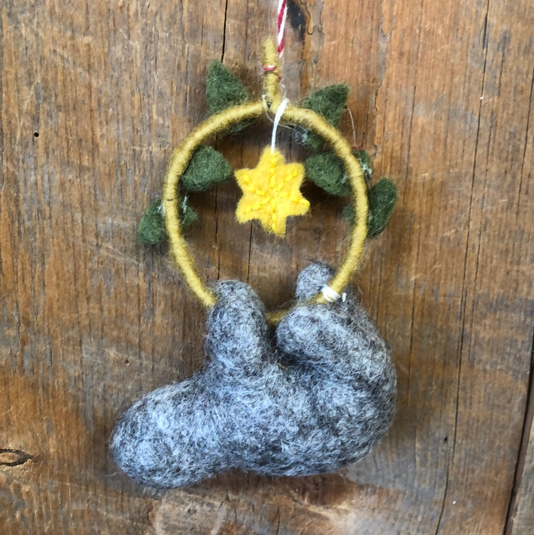 Mellow Sloth Critter with Wreath Ornament
