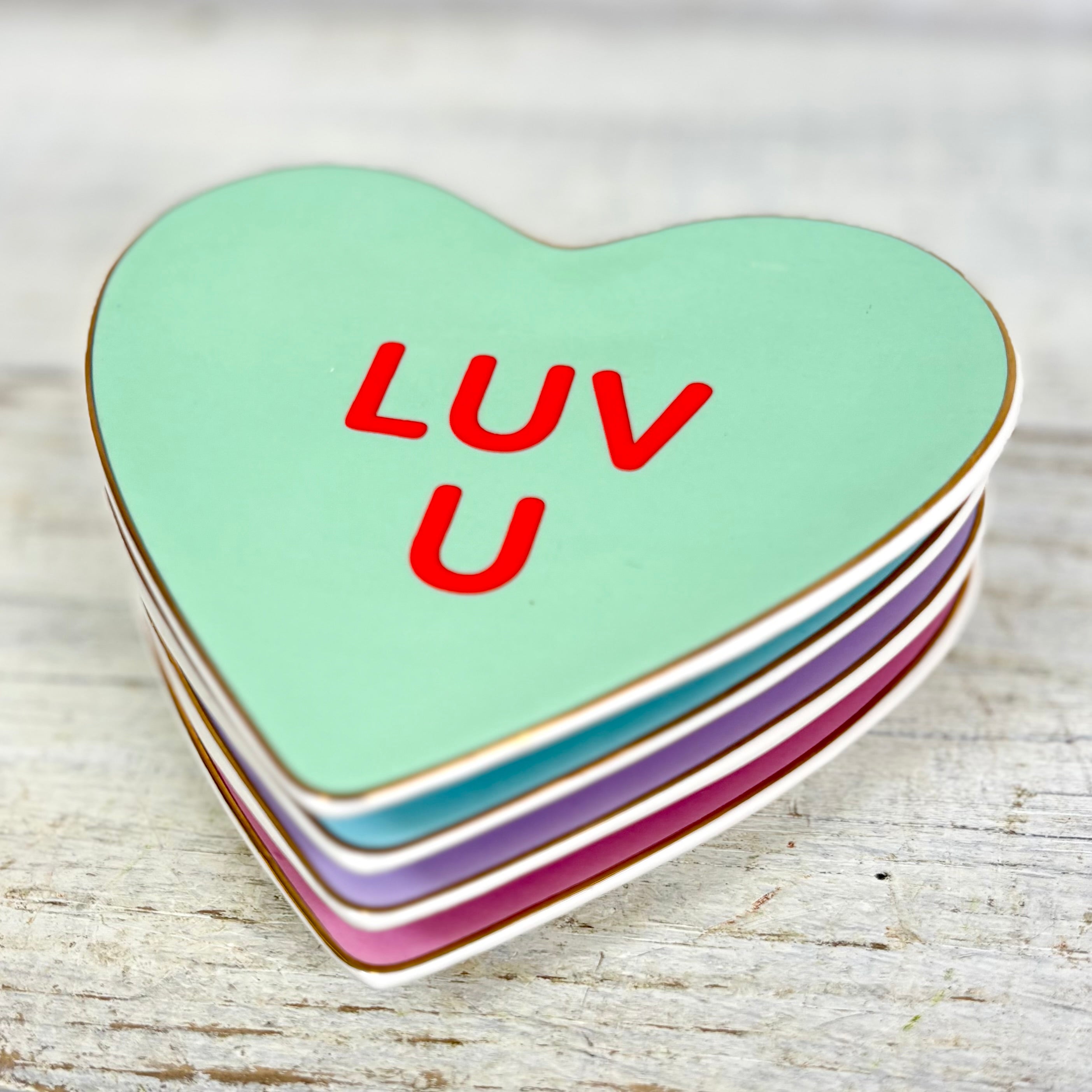 "LUV U" Conversation Candy Heart Trinket Dish