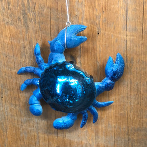 Mercury Glass Blue Sparkle Crab Ornament