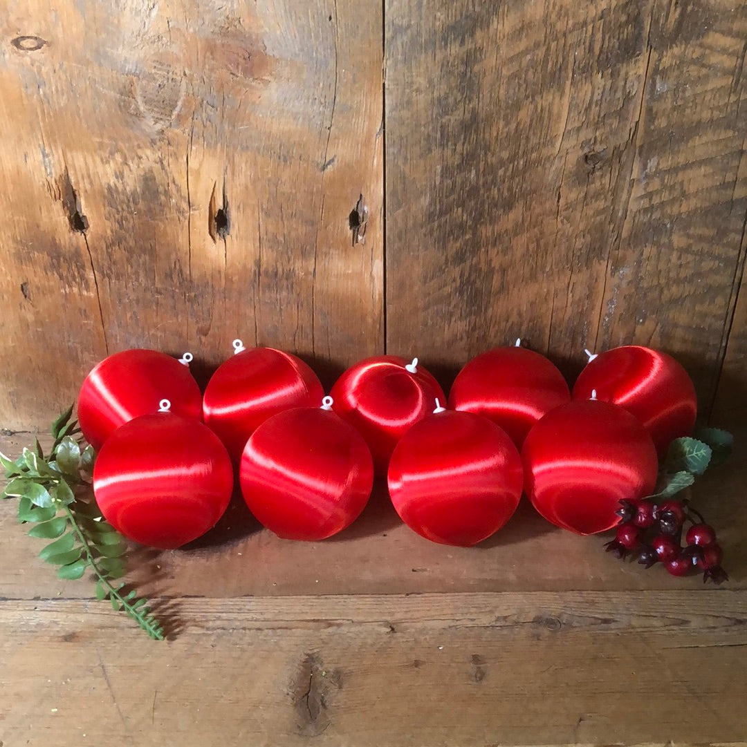 Red Satin Ball Ornaments Box of Nine