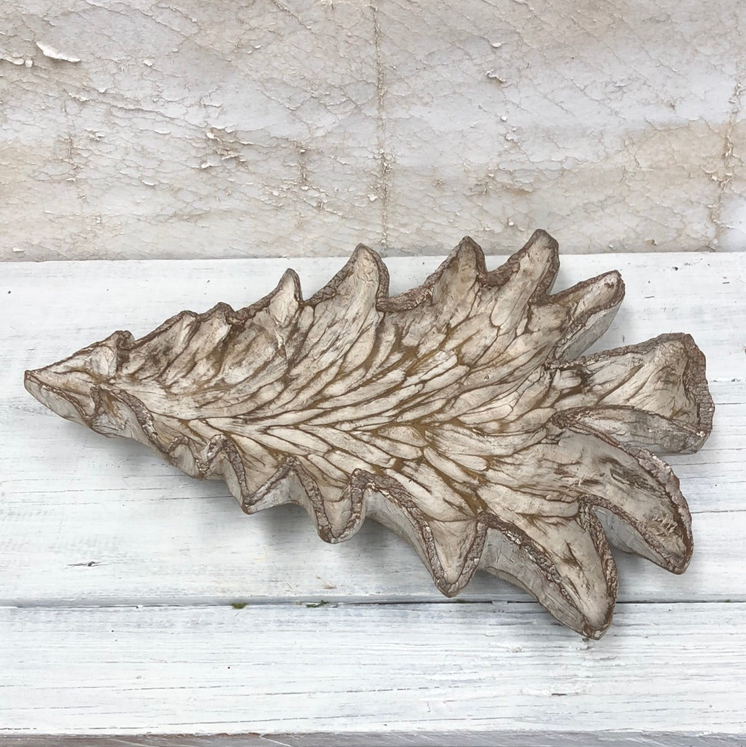 Whitewashed Carved Resin Tree Plate
