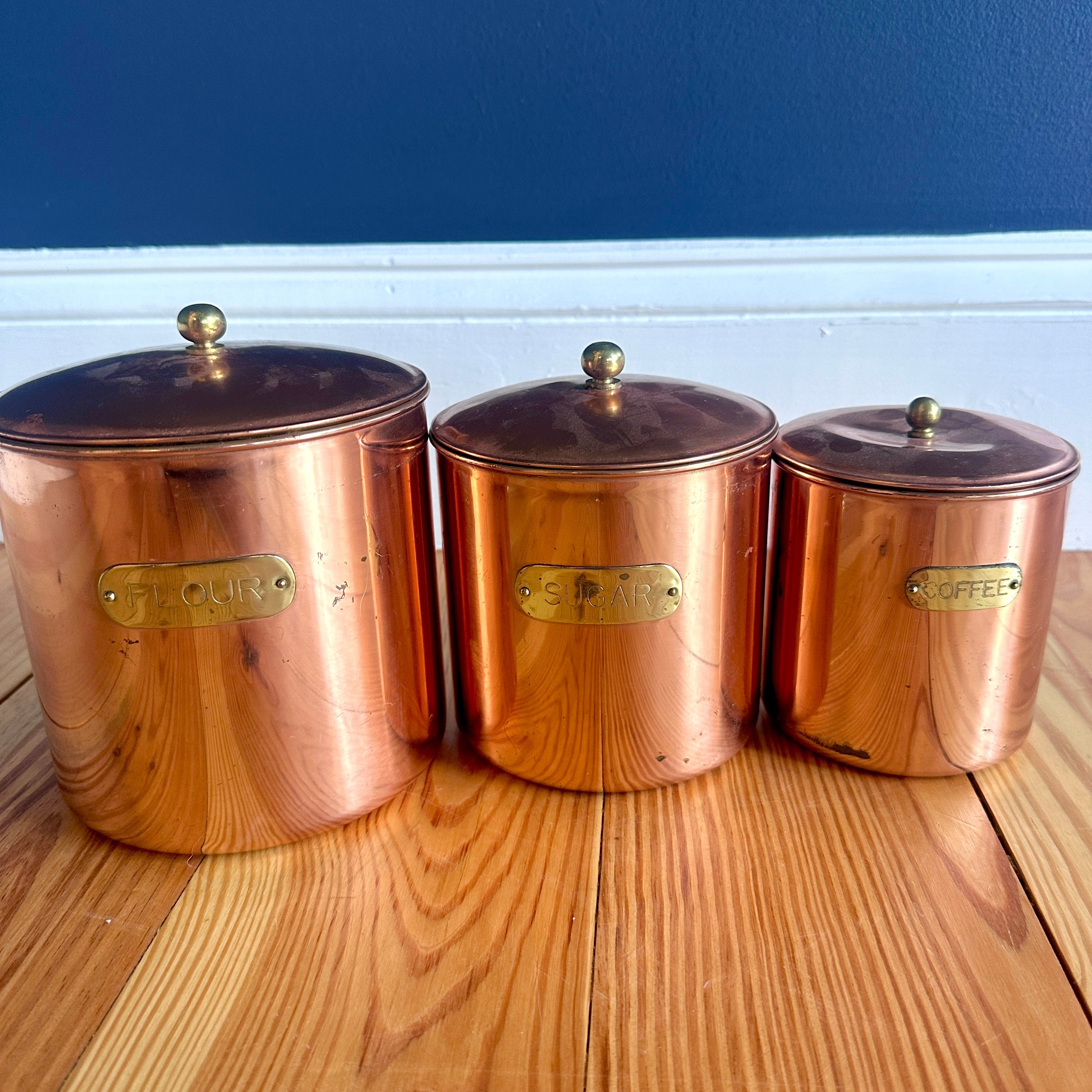 Set of Three Copper Canisters