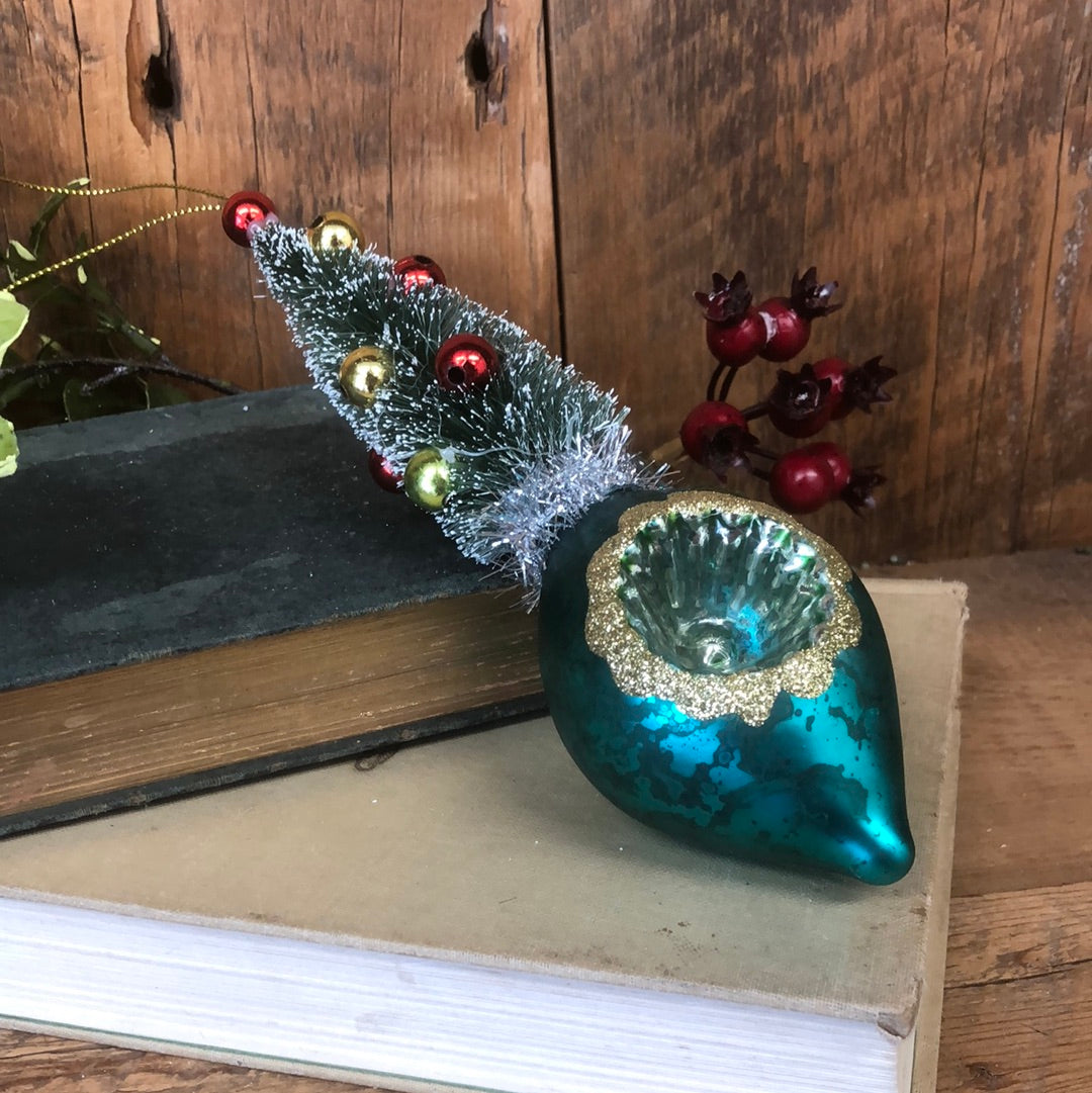 Retro Bottle Brush Tree Blue Ball Ornament