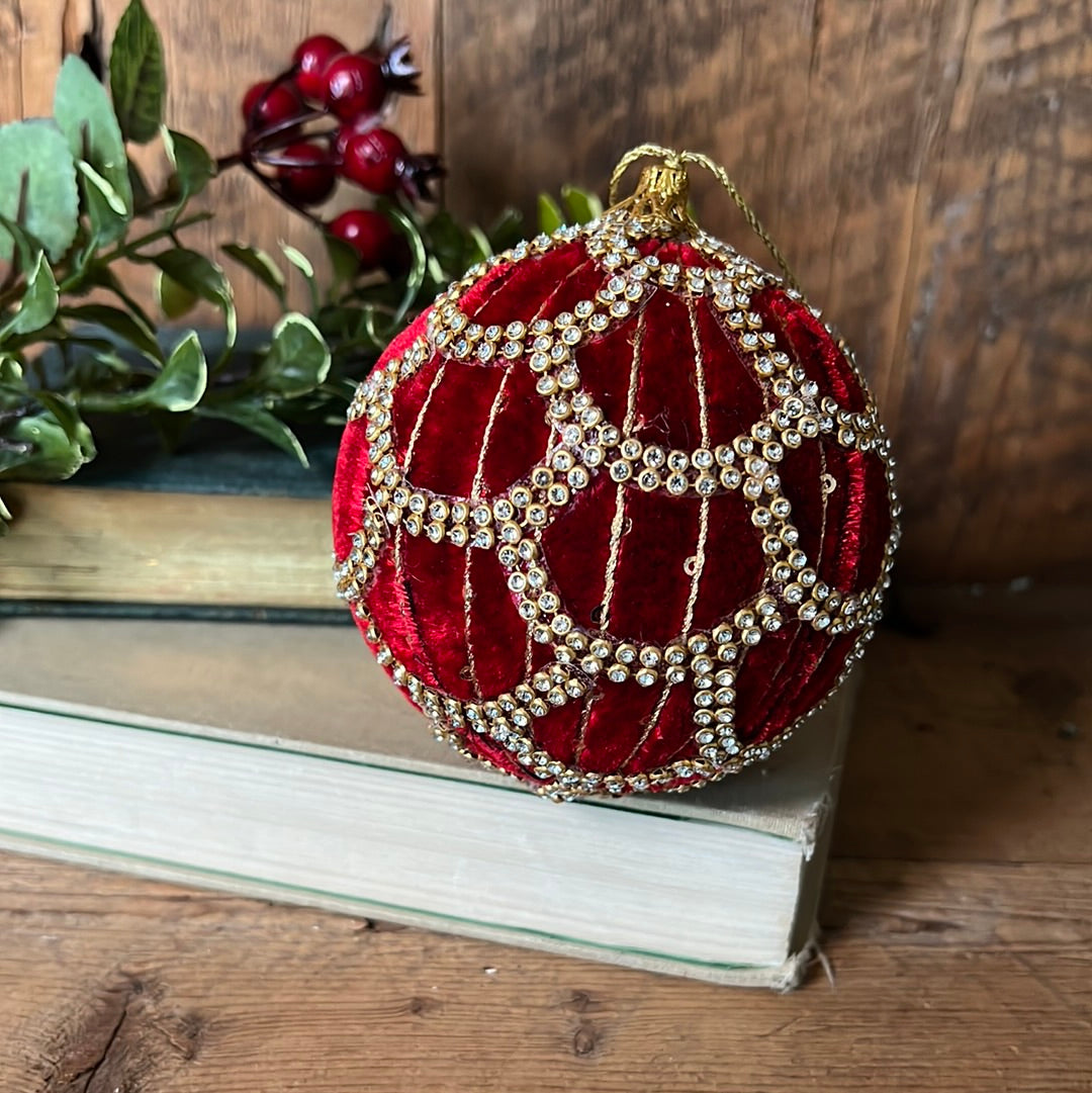 Jeweled Red Velvet Ball Ornament