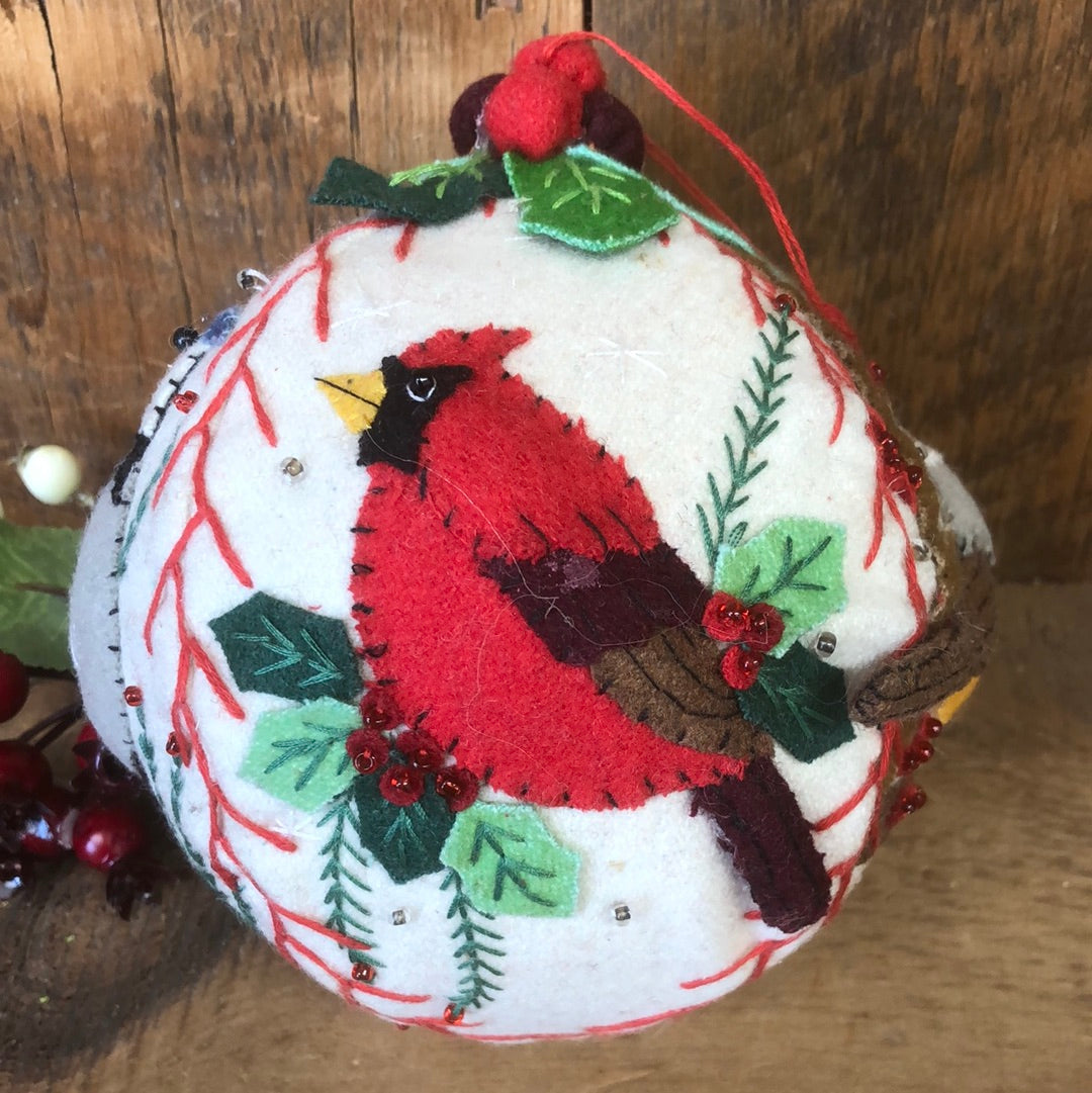 Embroidered Felt Ball with Birds Large Ornament