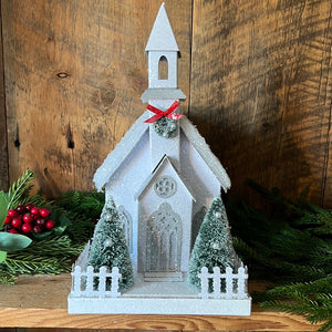 Cardboard LED Light Up Sparkle Snowy Country Church