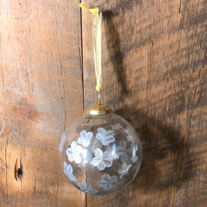 Clear Glass Etched Flowers Ball Ornament