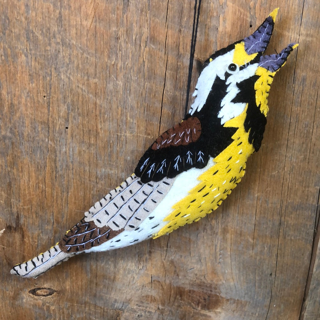 Embroidered Felt Eastern Meadowlark Ornament