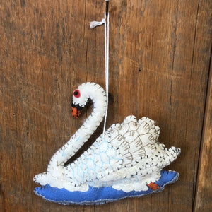 Embroidered Felt White Swan Ornament