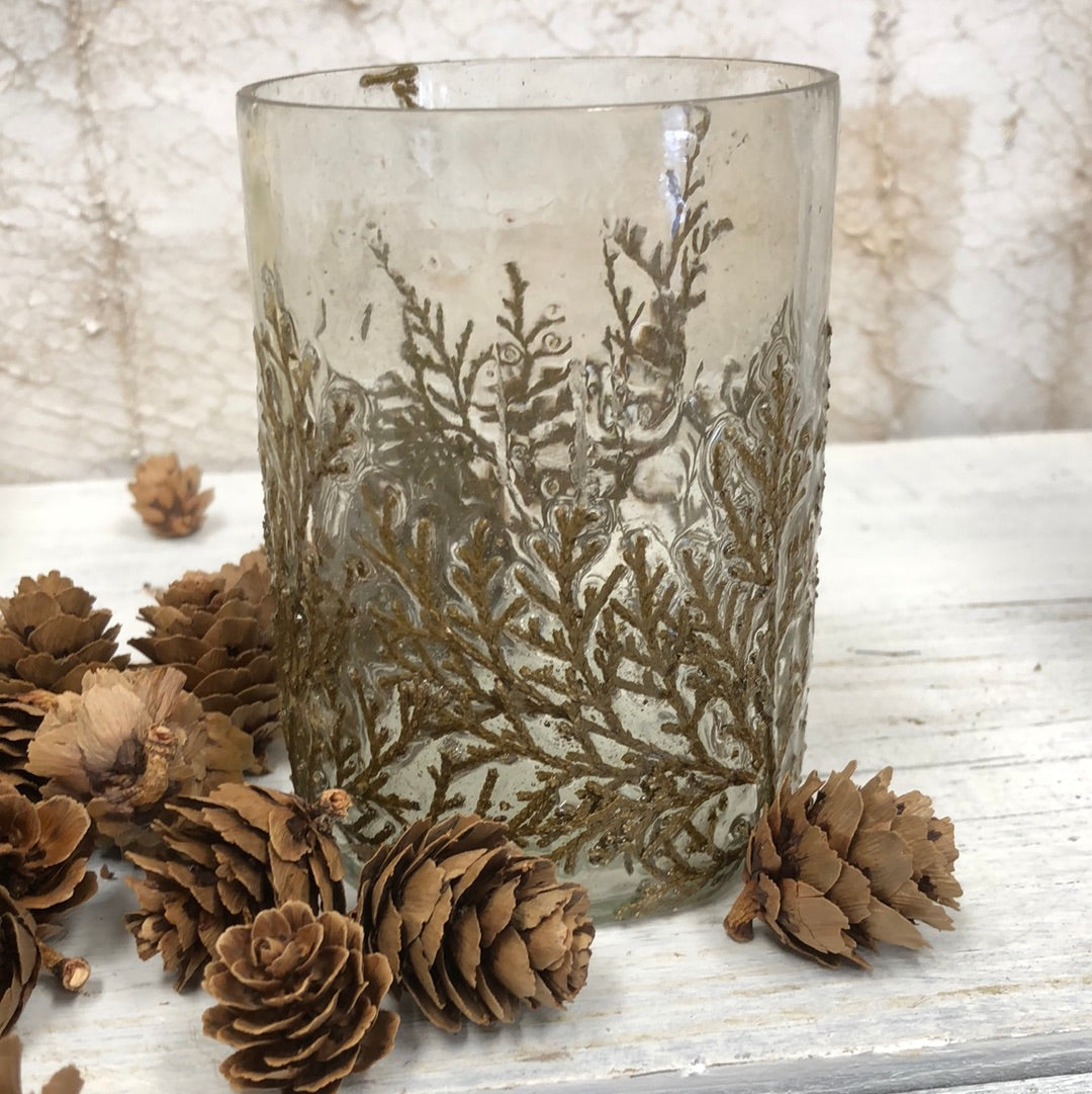 Glass Gold Embossed Vine Votive