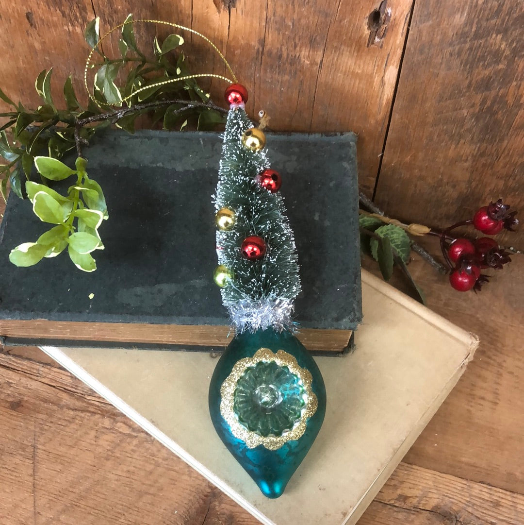 Retro Bottle Brush Tree Blue Ball Ornament