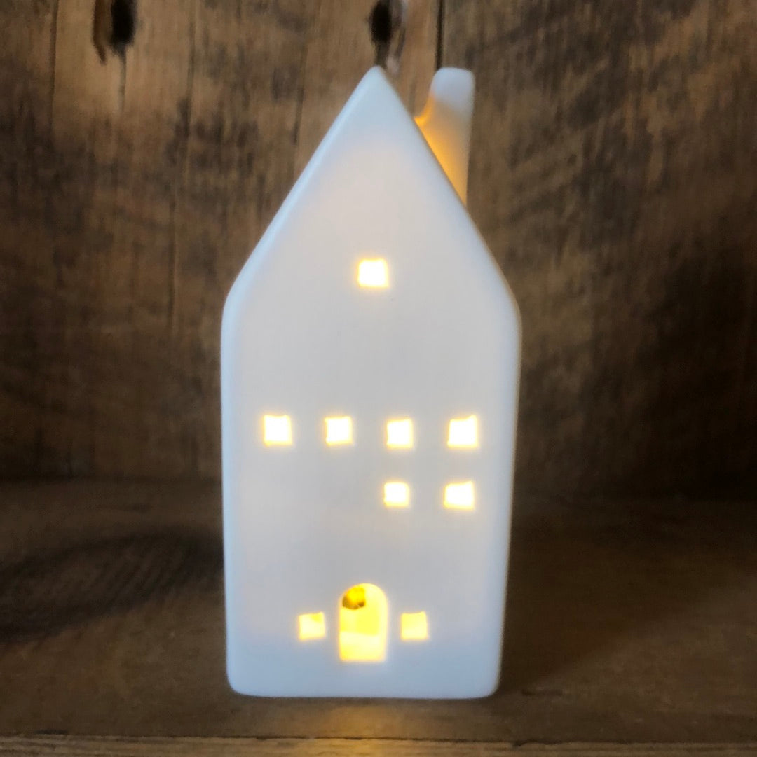 White Ceramic LED Holiday House Small