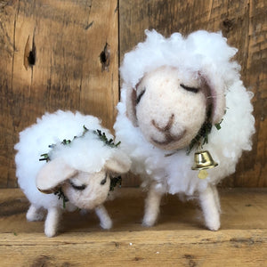 Baby Felt Wooly Sheep with Wreath and Bell Collar