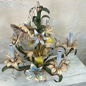 Vintage French Tole Lily Flower Chandelier