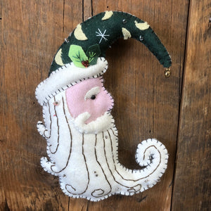 Embroidered Felt Santa with Green Hat Ornament