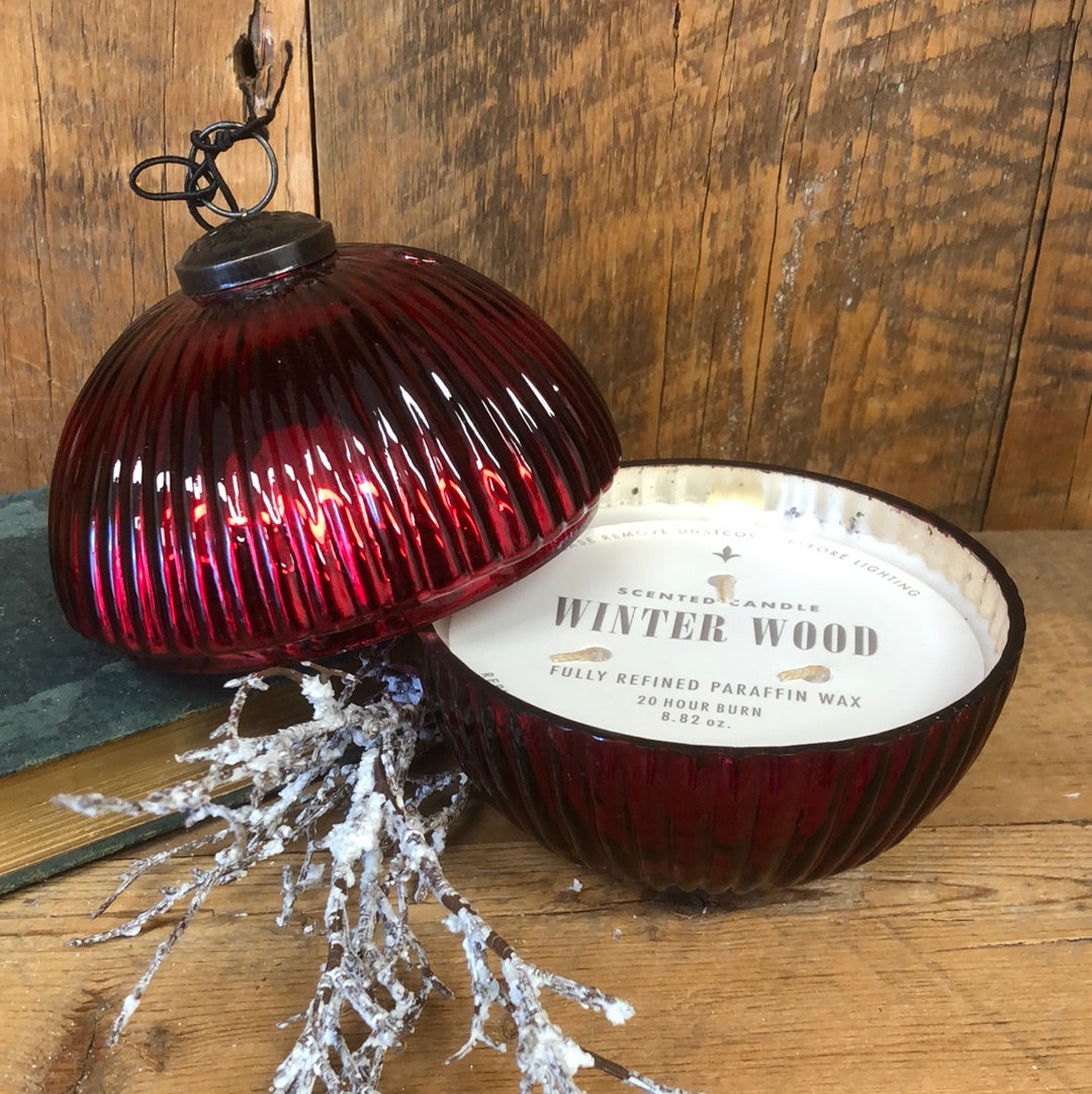 Candle Mercury Glass Lidded Winter Wood Red Ornament