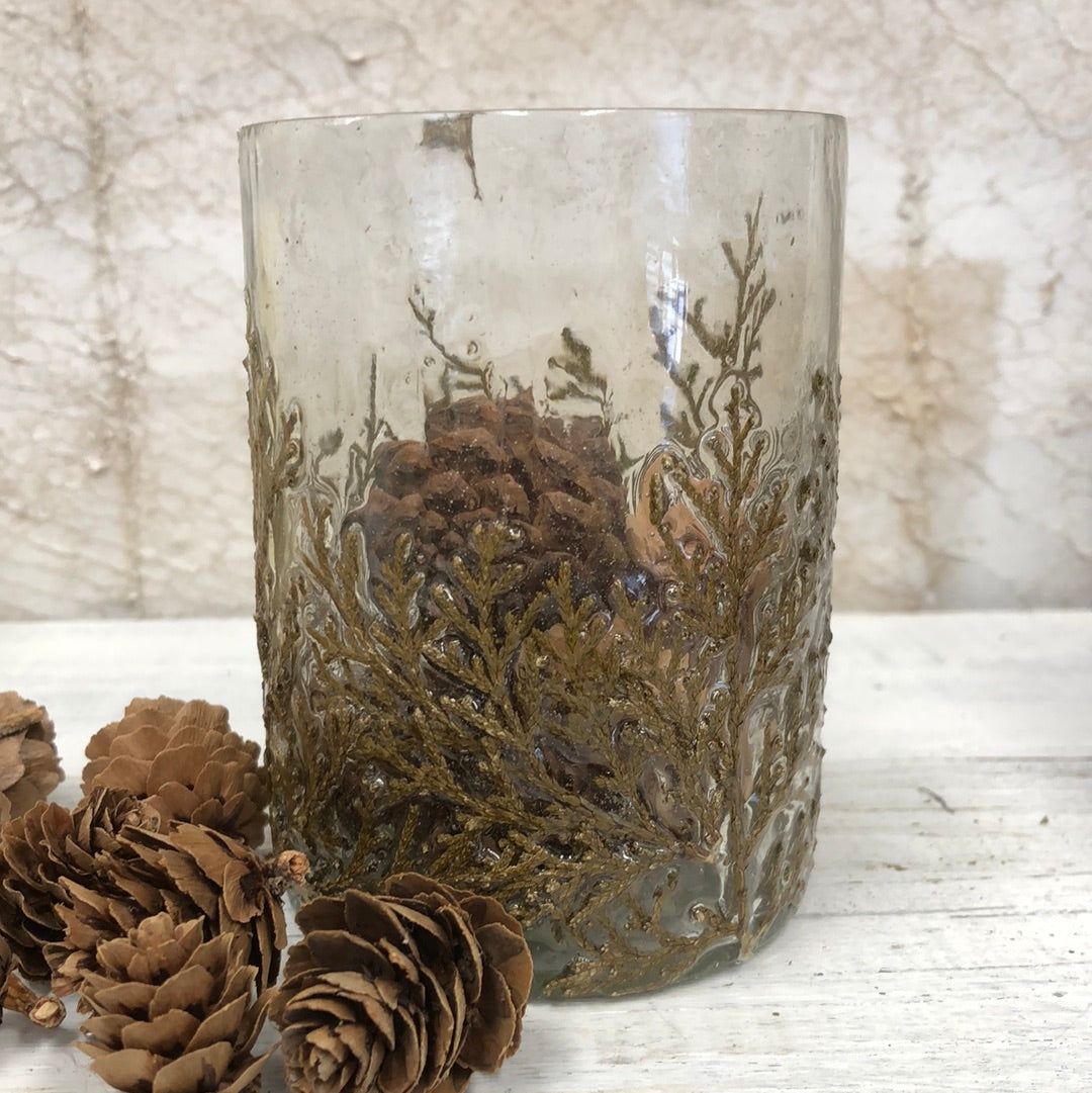 Glass Gold Embossed Vine Votive