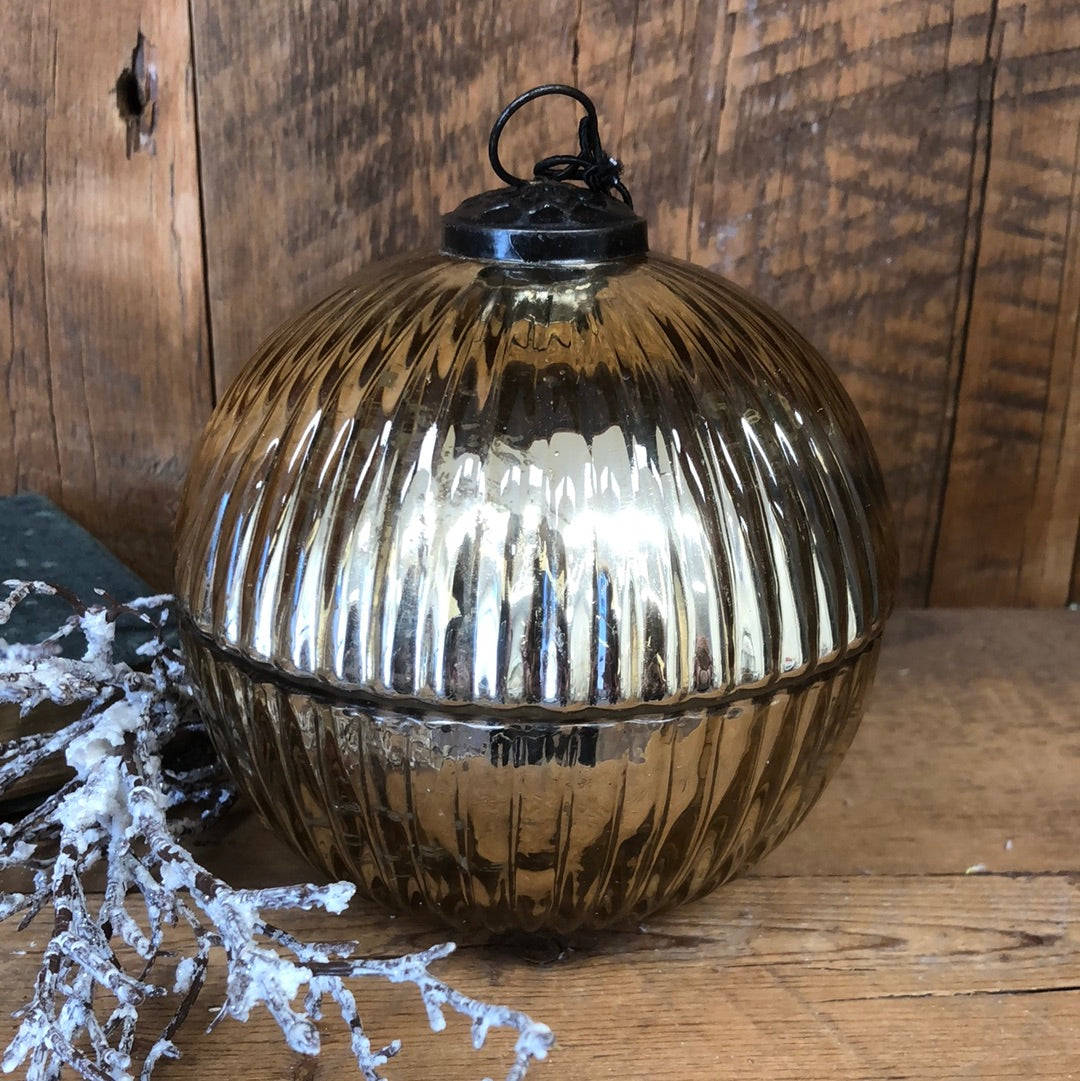 Candle Mercury Glass Lidded Winter Wood Gold Ornament