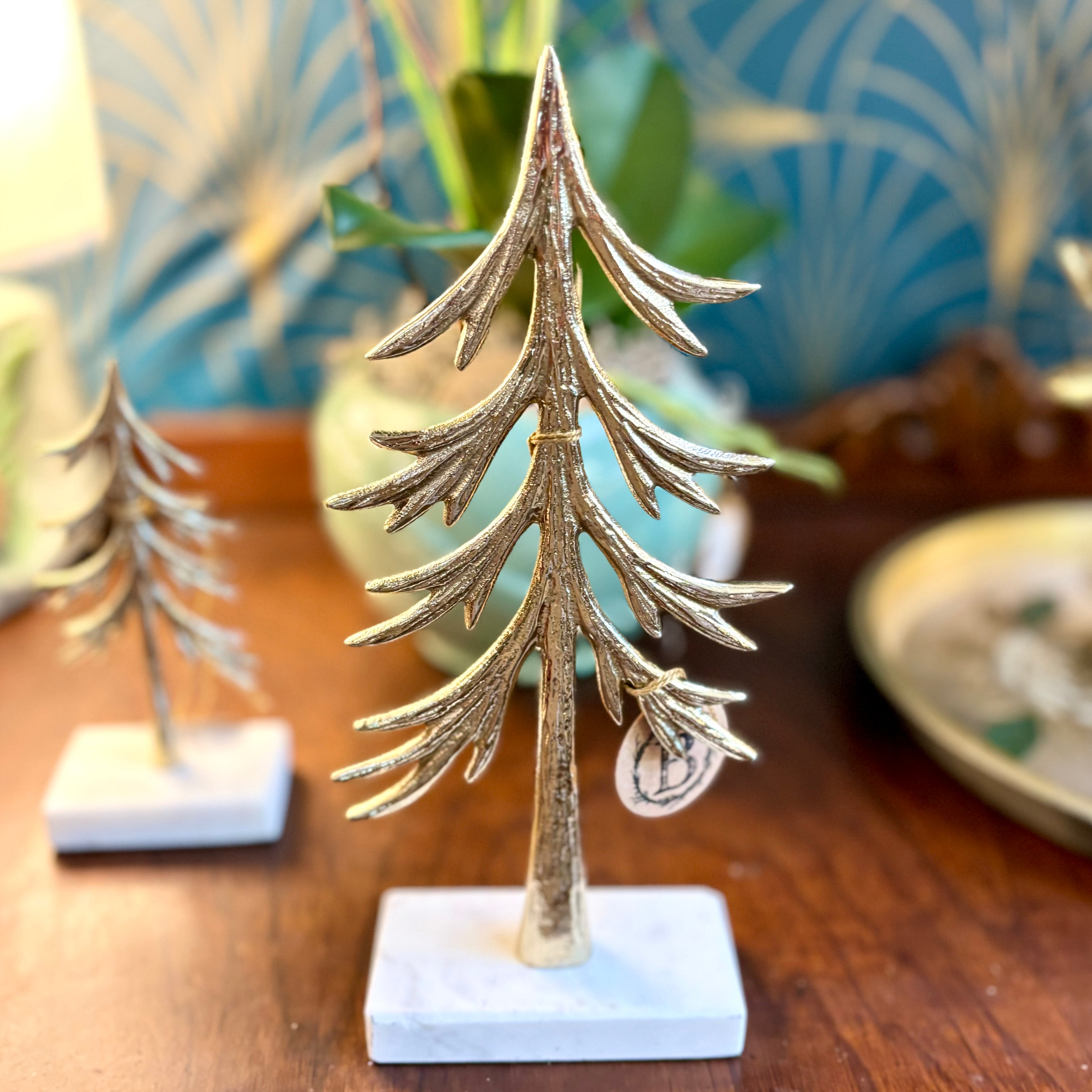Tree Gold Aluminum on Marble Base Tall