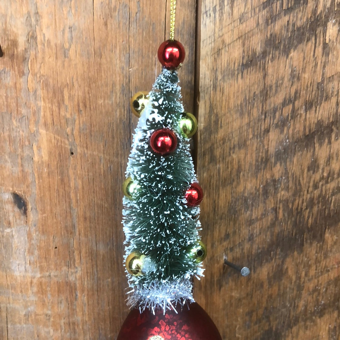 Retro Bottle Brush Tree Red Ball Ornament