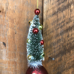 Retro Bottle Brush Tree Red Ball Ornament