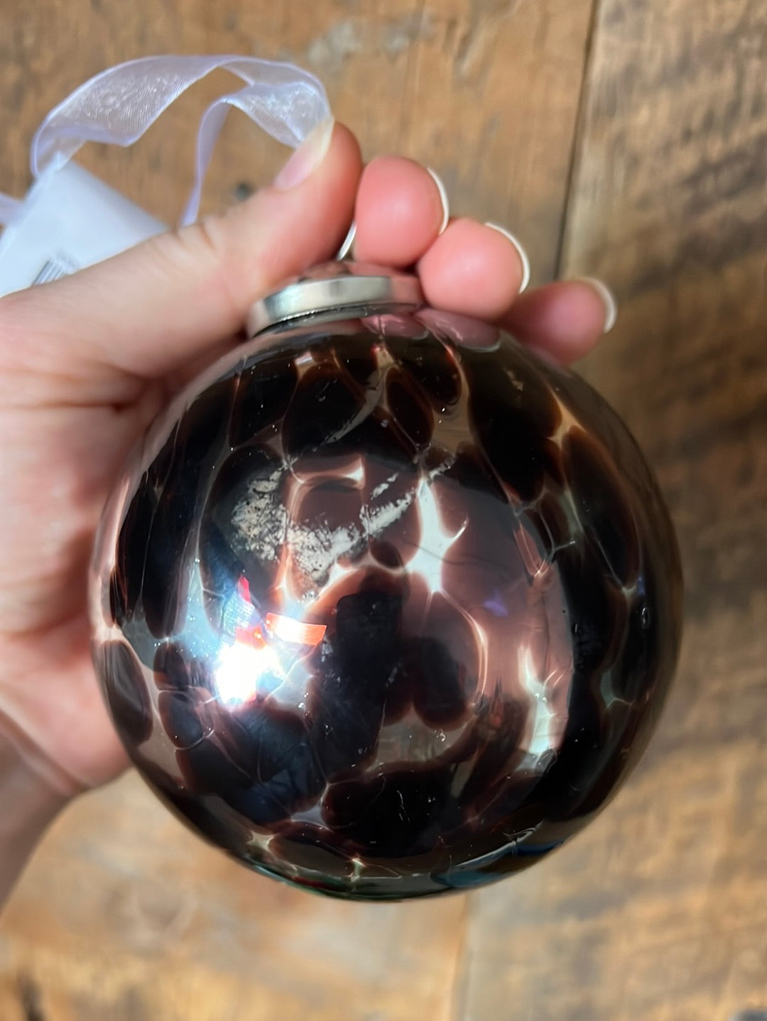 Clear Amber Glass Mercury Animal Print Ball Ornament