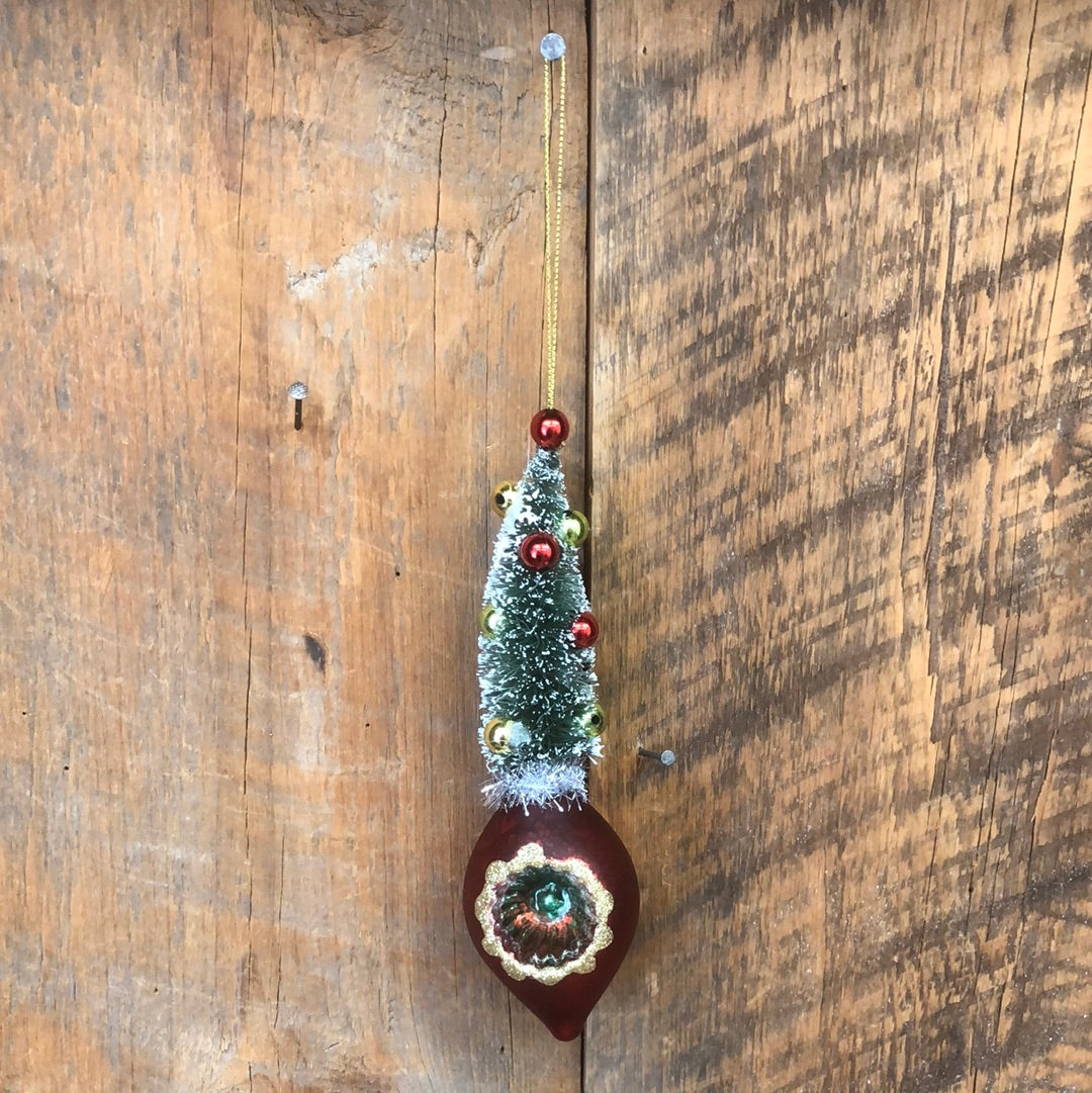 Retro Bottle Brush Tree Red Ball Ornament
