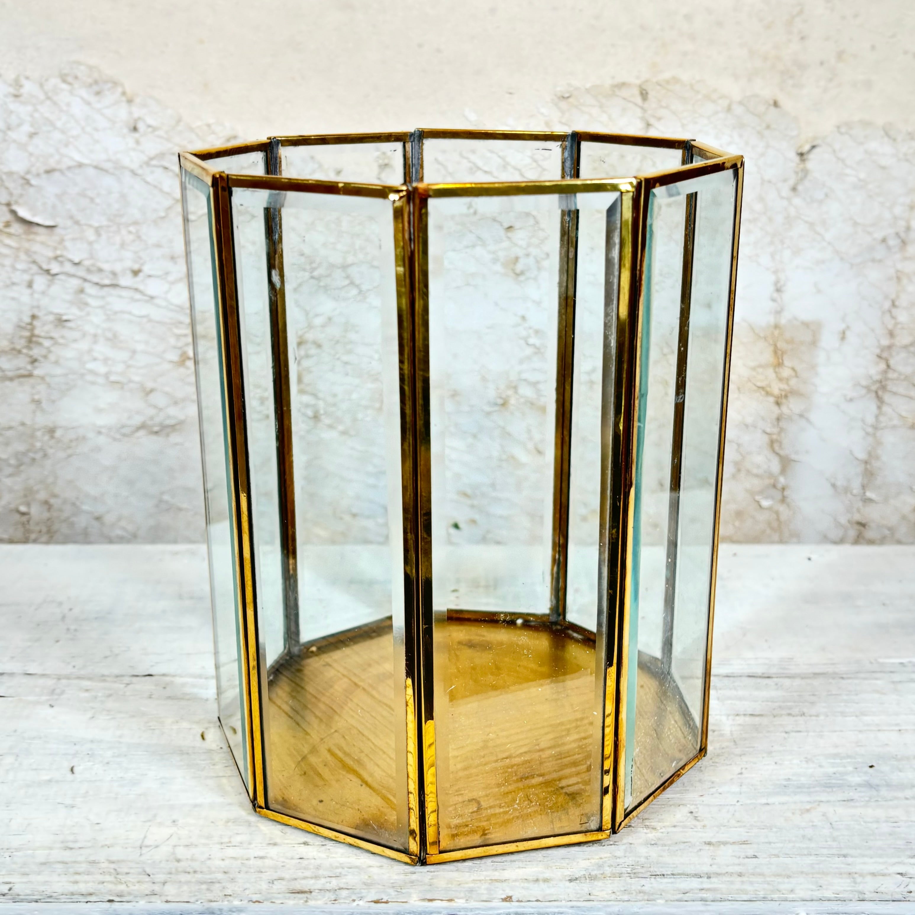 Glass Metal Vase Nine Sided Medium