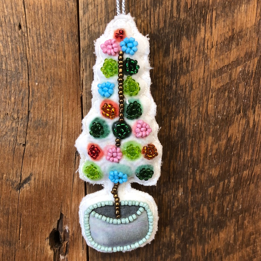 Beaded Cotton Velvet Tree with Multi Color Ornaments Ornament