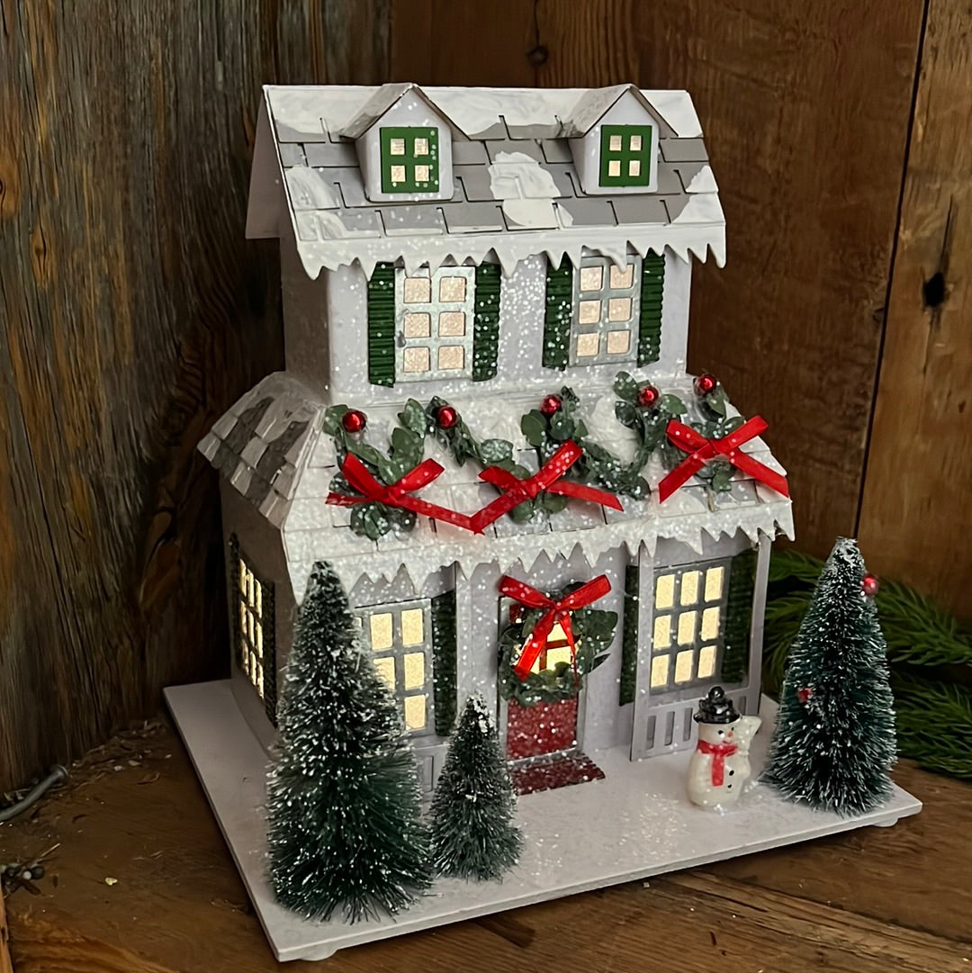 Cardboard Glitter LED Christmas Garland & Snowman House