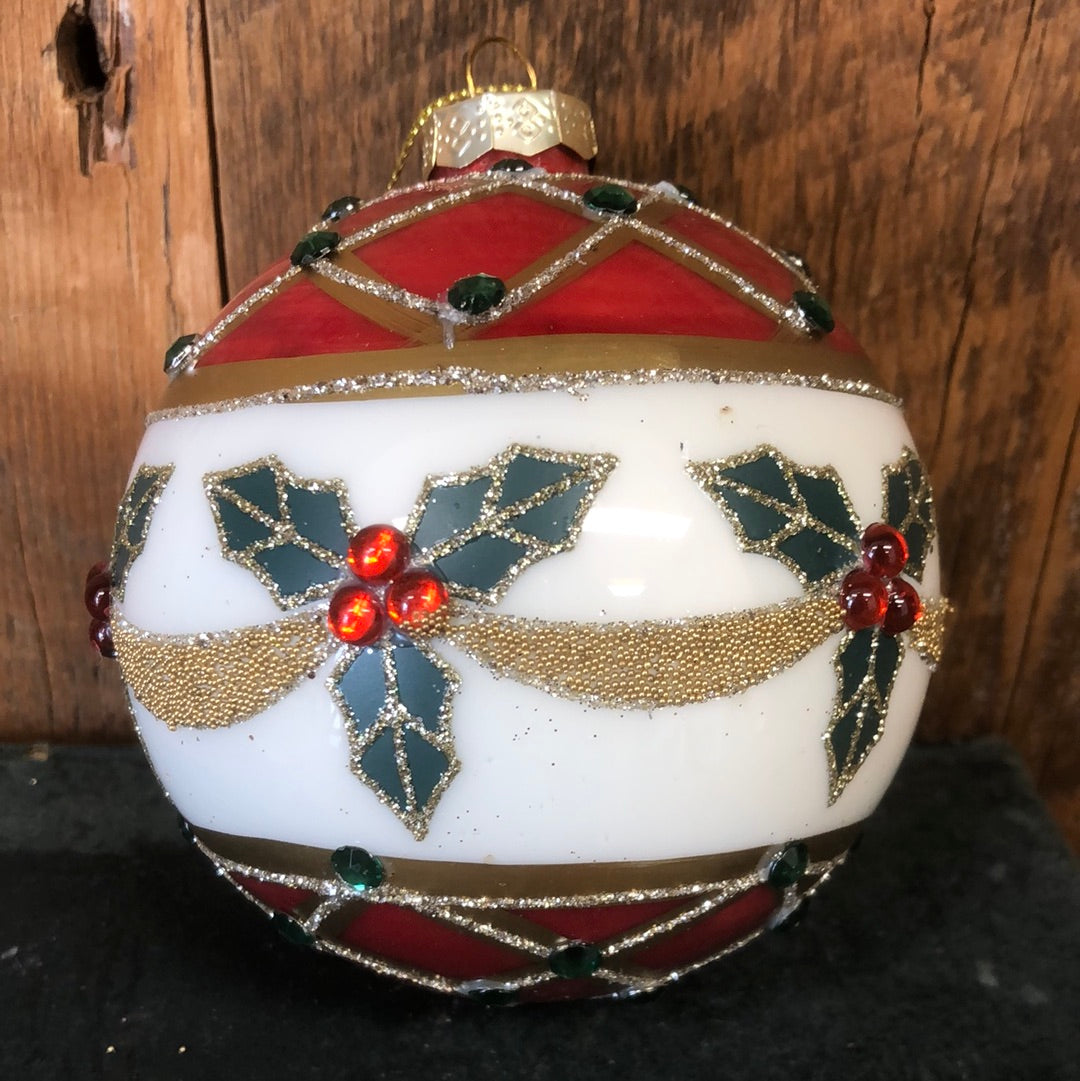 Faberge Glass Holly Ball Ornament