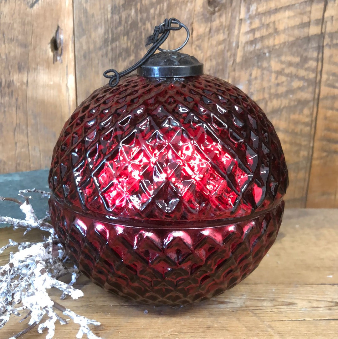 Candle Mercury Glass Lidded Cranberry Spice Red Ornament