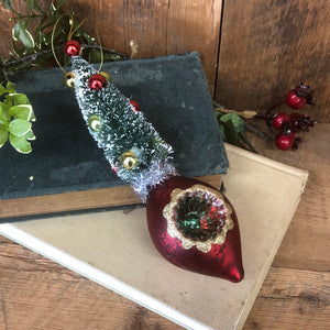 Retro Bottle Brush Tree Red Ball Ornament