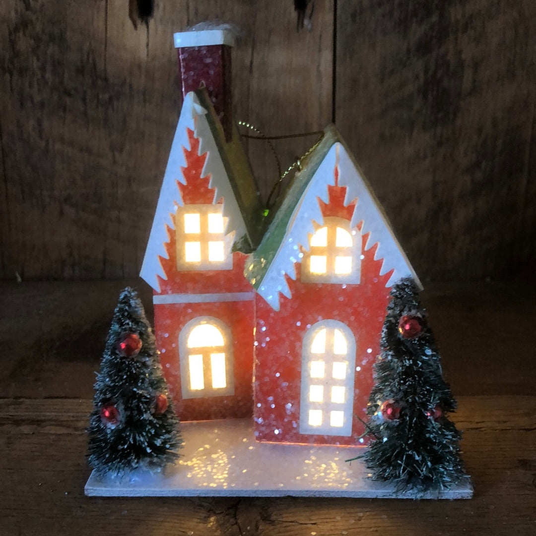 Cardboard Christmas House LED Ornament
