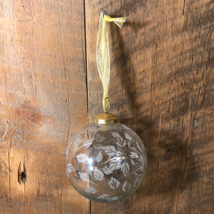 Clear Glass Etched Branch Ball Ornament