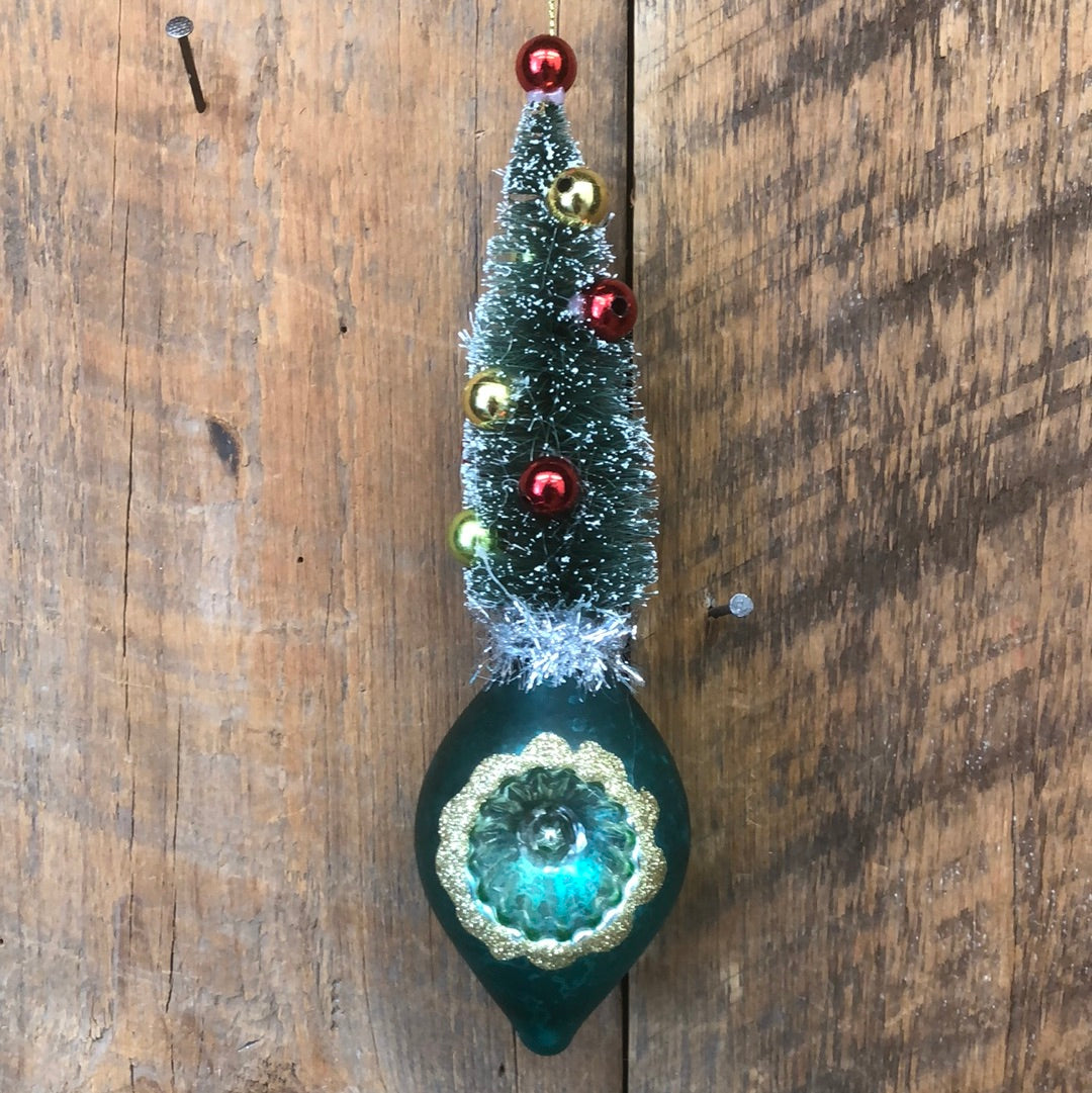Retro Bottle Brush Tree Blue Ball Ornament