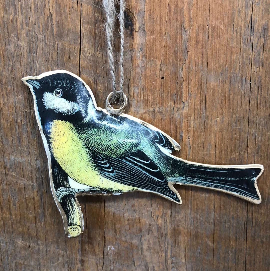 Green Yellow Metal Bird Ornament