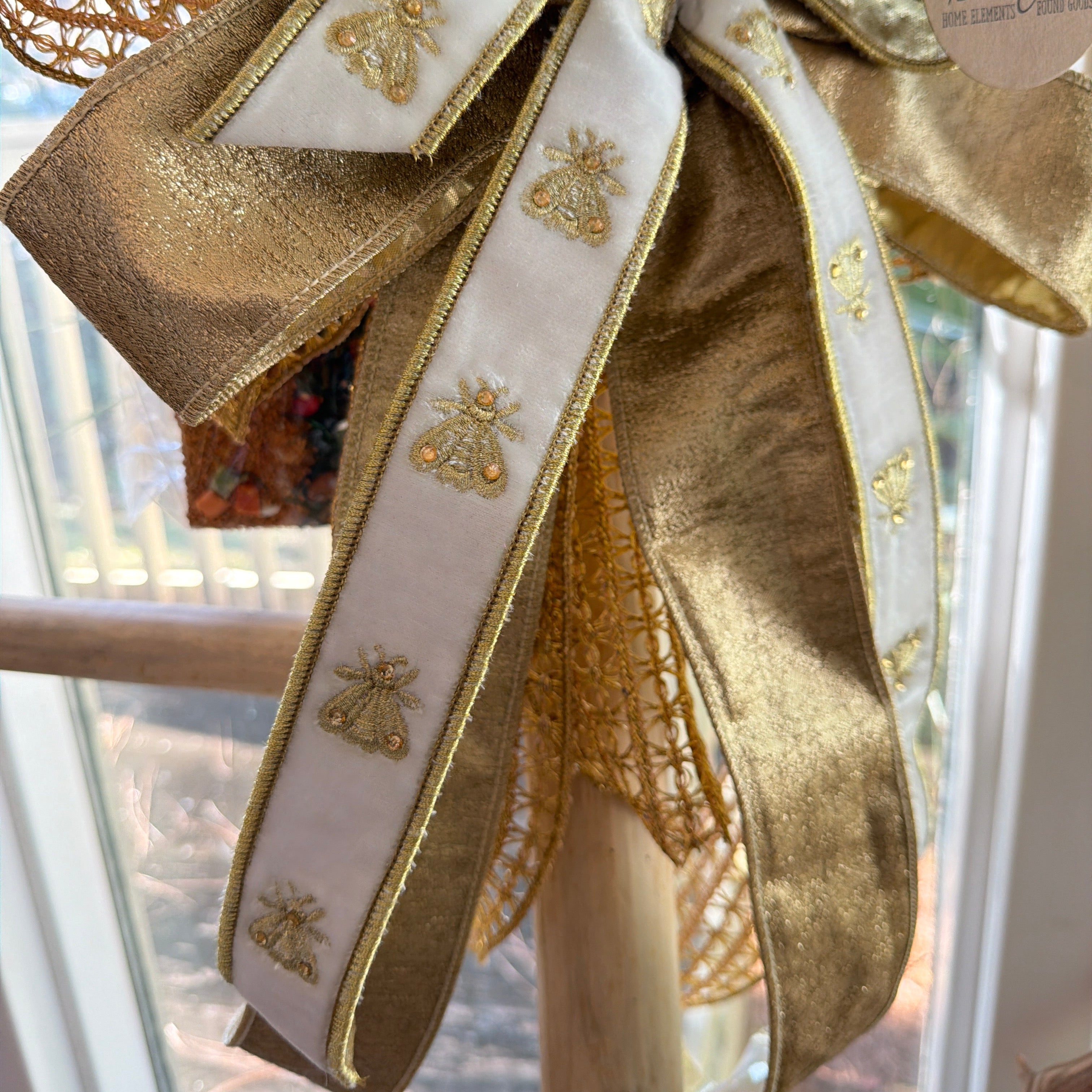 Gold Glitter & Cream Queen Bee Luxe Holiday Bow