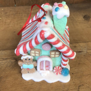 Clay Gingerbread House Ornament Green