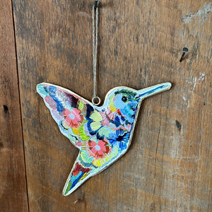 Hanging Metal Peach Floral Hummingbird
