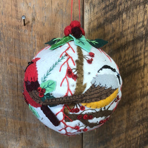 Embroidered Felt Ball with Birds Large Ornament