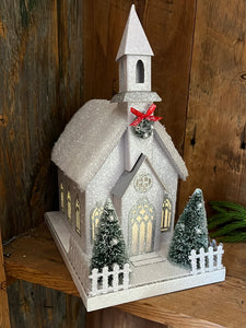 Cardboard LED Light Up Sparkle Snowy Country Church