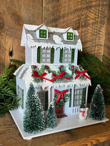 Cardboard Glitter LED Christmas Garland & Snowman House