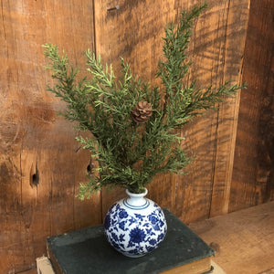 Austrian Pine in Blue White Porcelain Mini Vase