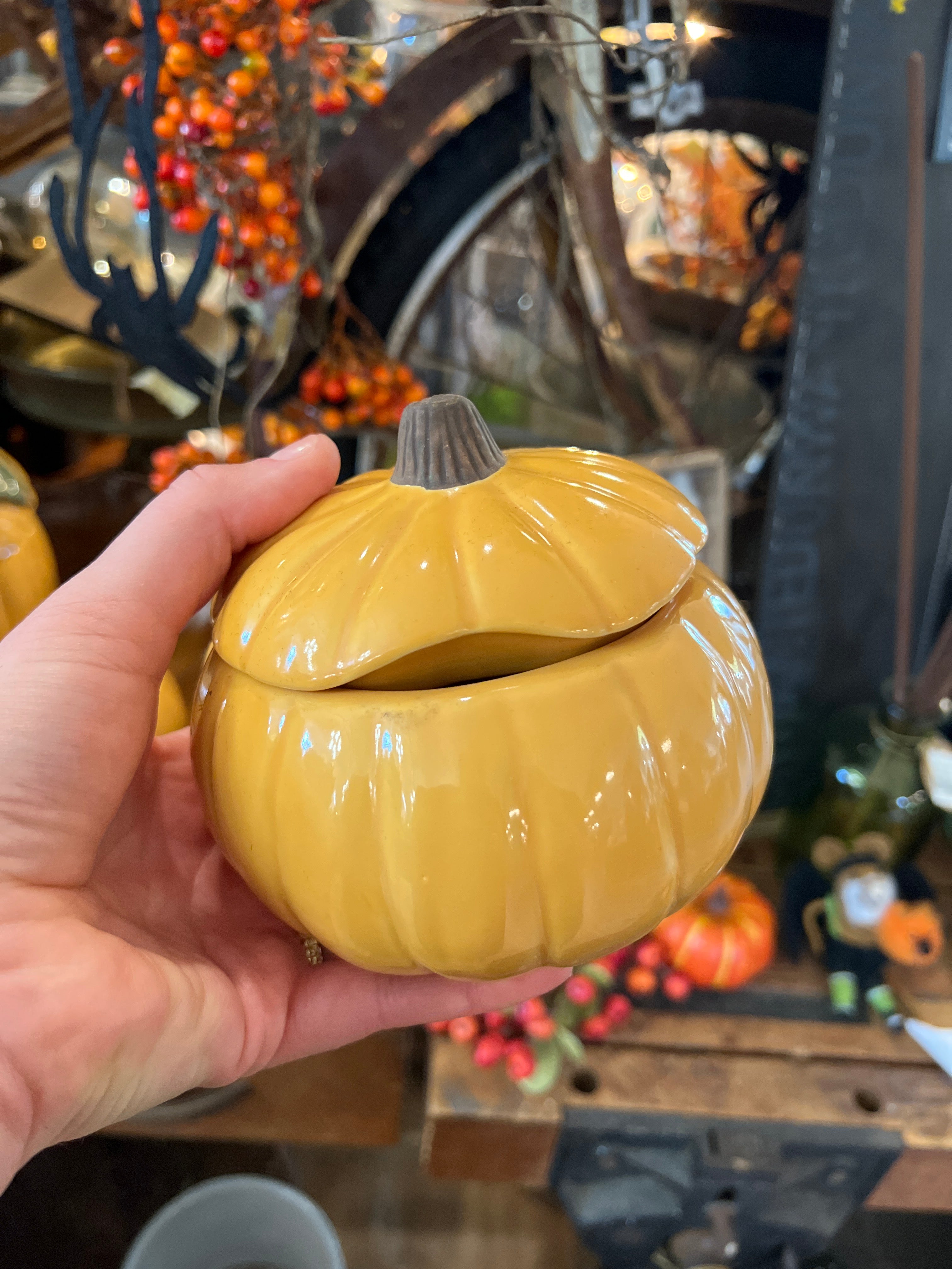 Adorable Ceramic Lidded Orange Pumpkin Jar