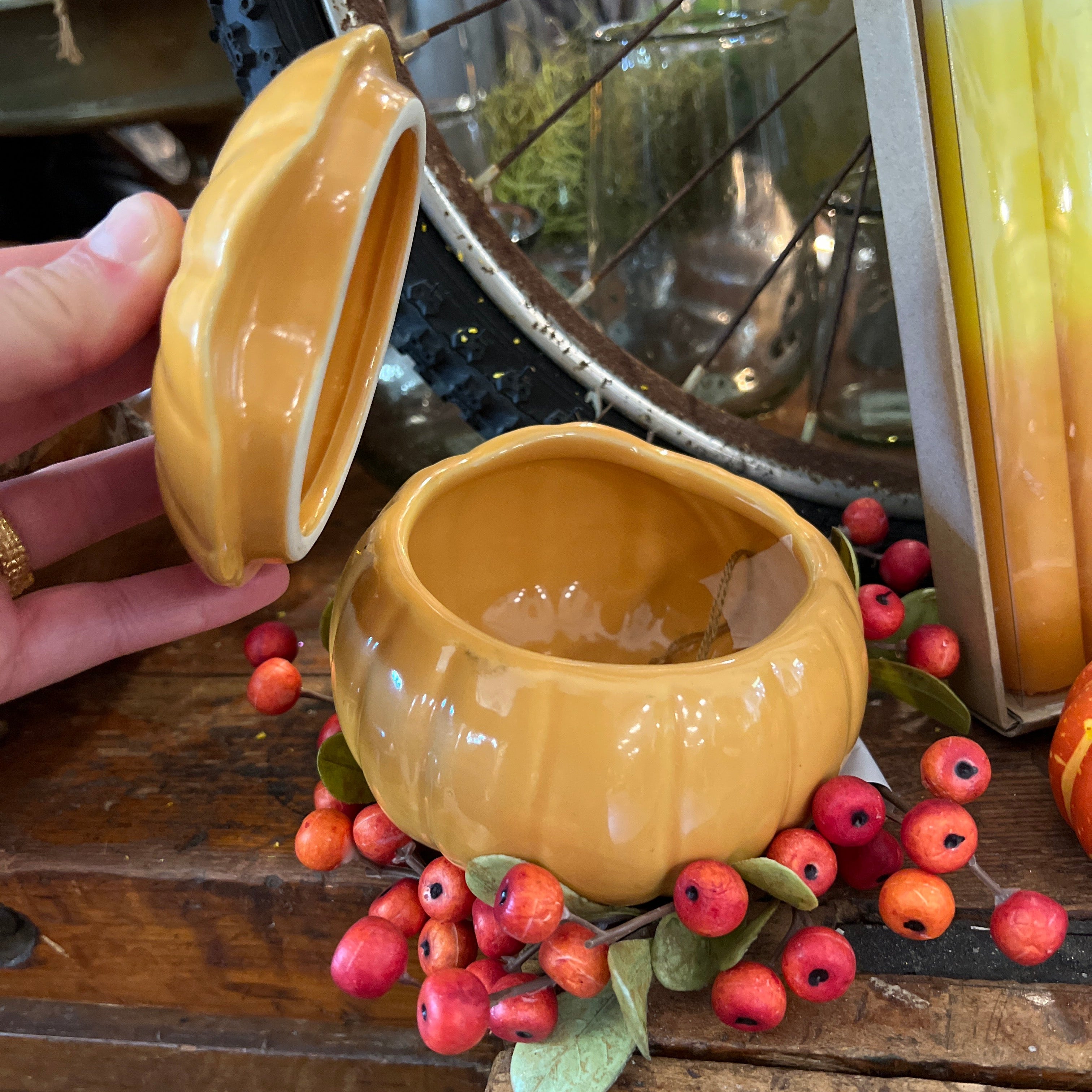 Adorable Ceramic Lidded Orange Pumpkin Jar