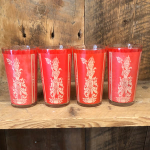 Vintage Culver Tumbler Glasses Red and Gold Thai Princess Pattern Set of Four