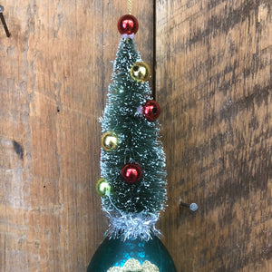 Retro Bottle Brush Tree Blue Ball Ornament